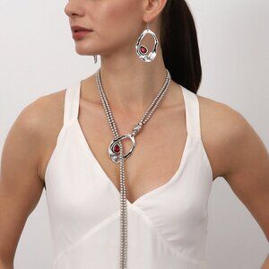 Antique-inspired Eye Pendant Necklace & Earrings with Long Chain